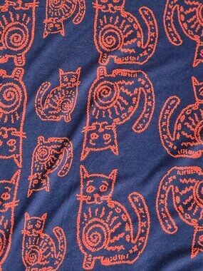 LuLaRoe Cat Print Carly Dress XS Navy Orange Graphic Cats NWT